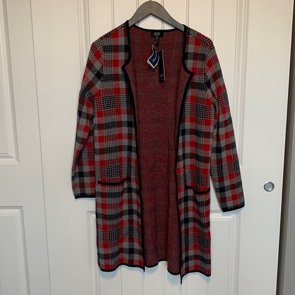 Jones New York Women Houndstooth Knit Plaid Sweater Long Duster Jacket NWT Small - Picture 3 of 14